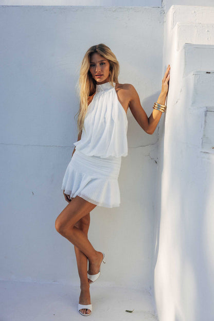 High Neck Mesh Mini Dress