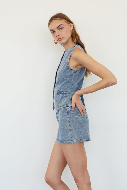 Denim Button Vest Top