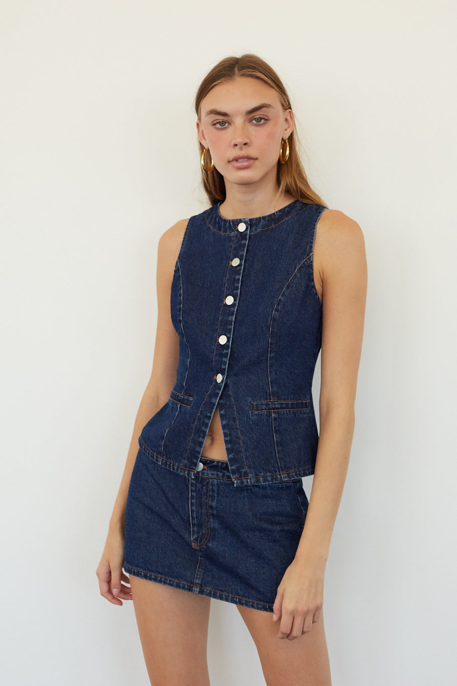 Denim Button Vest Top