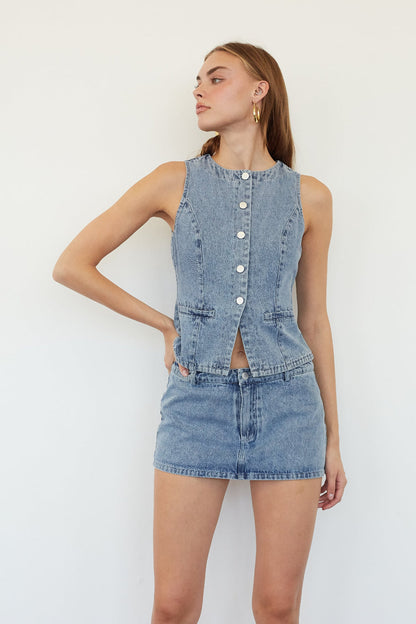 Denim Button Vest Top