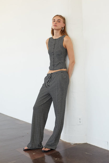 Ribbed Striped Button Top