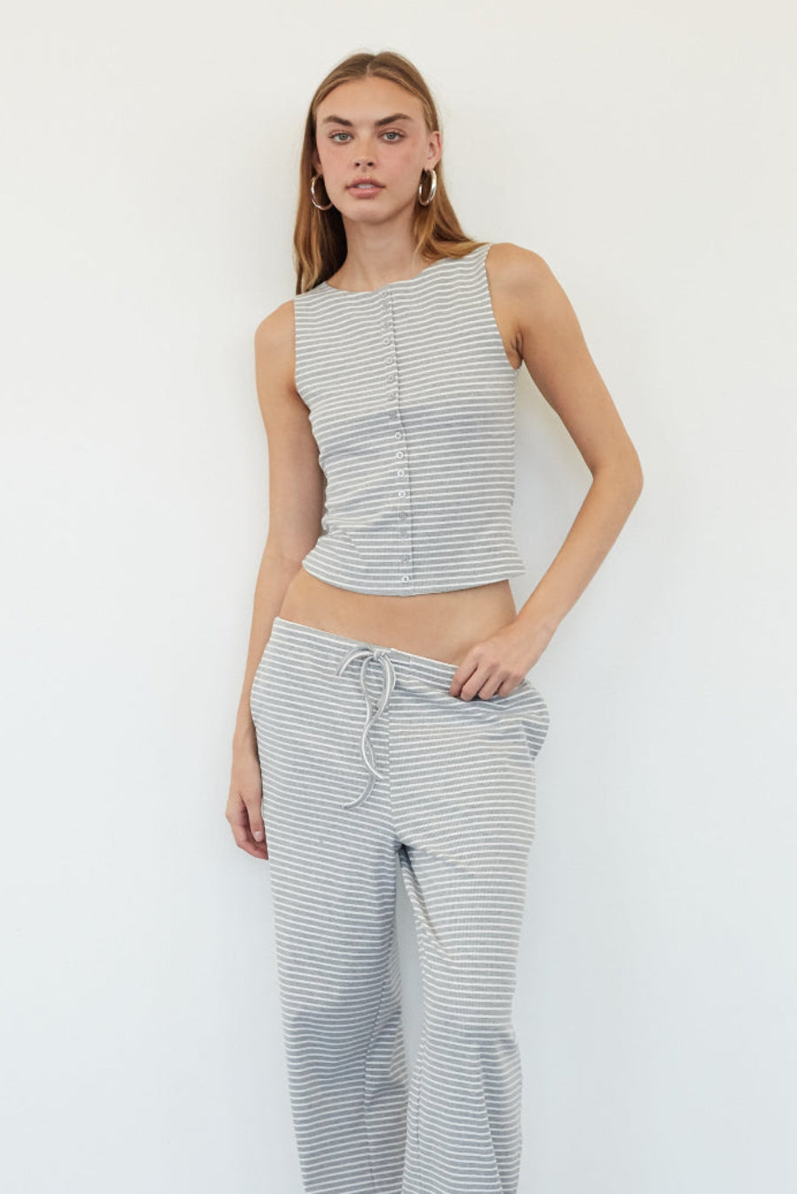 Ribbed Striped Button Top