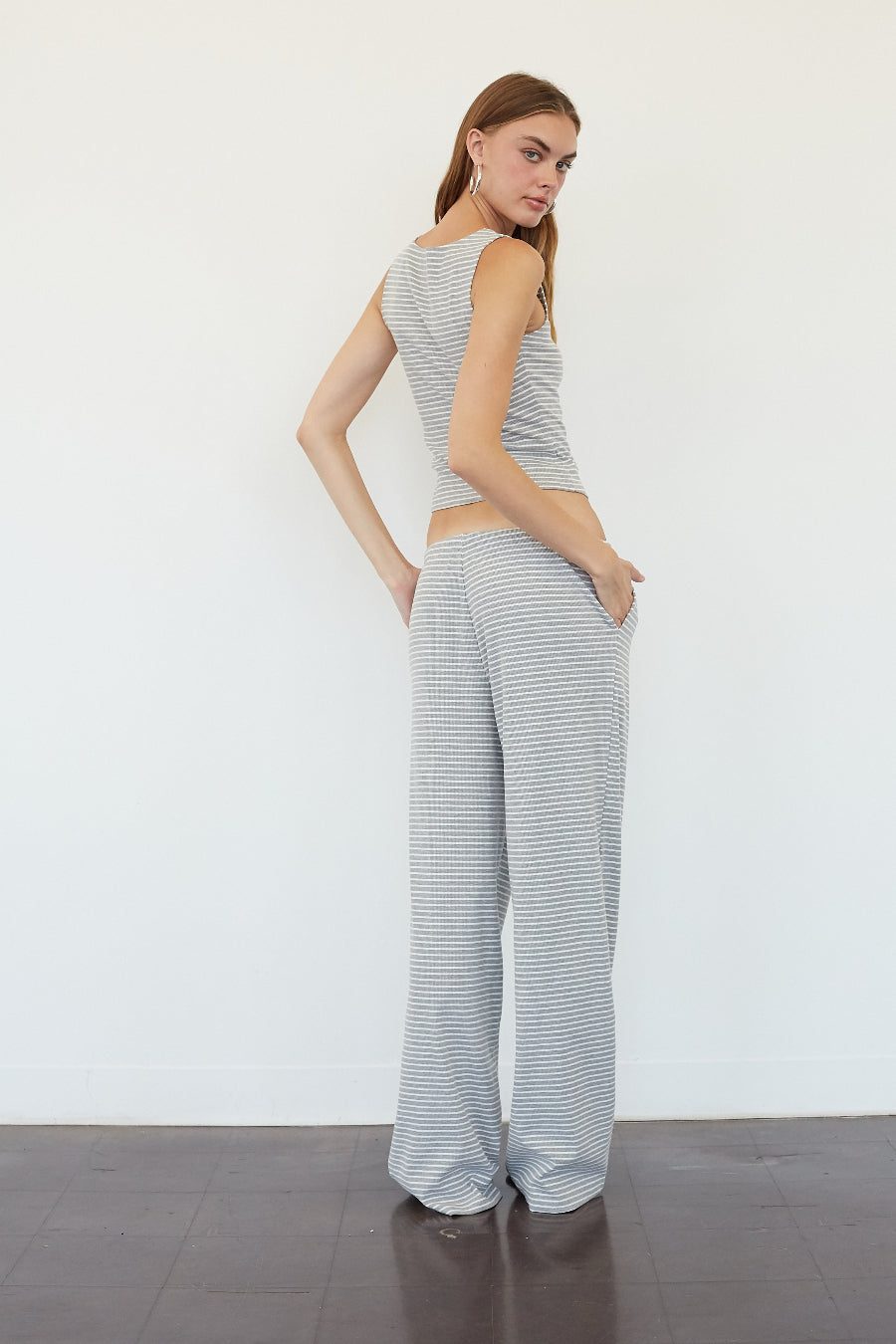 Ribbed Striped Button Top