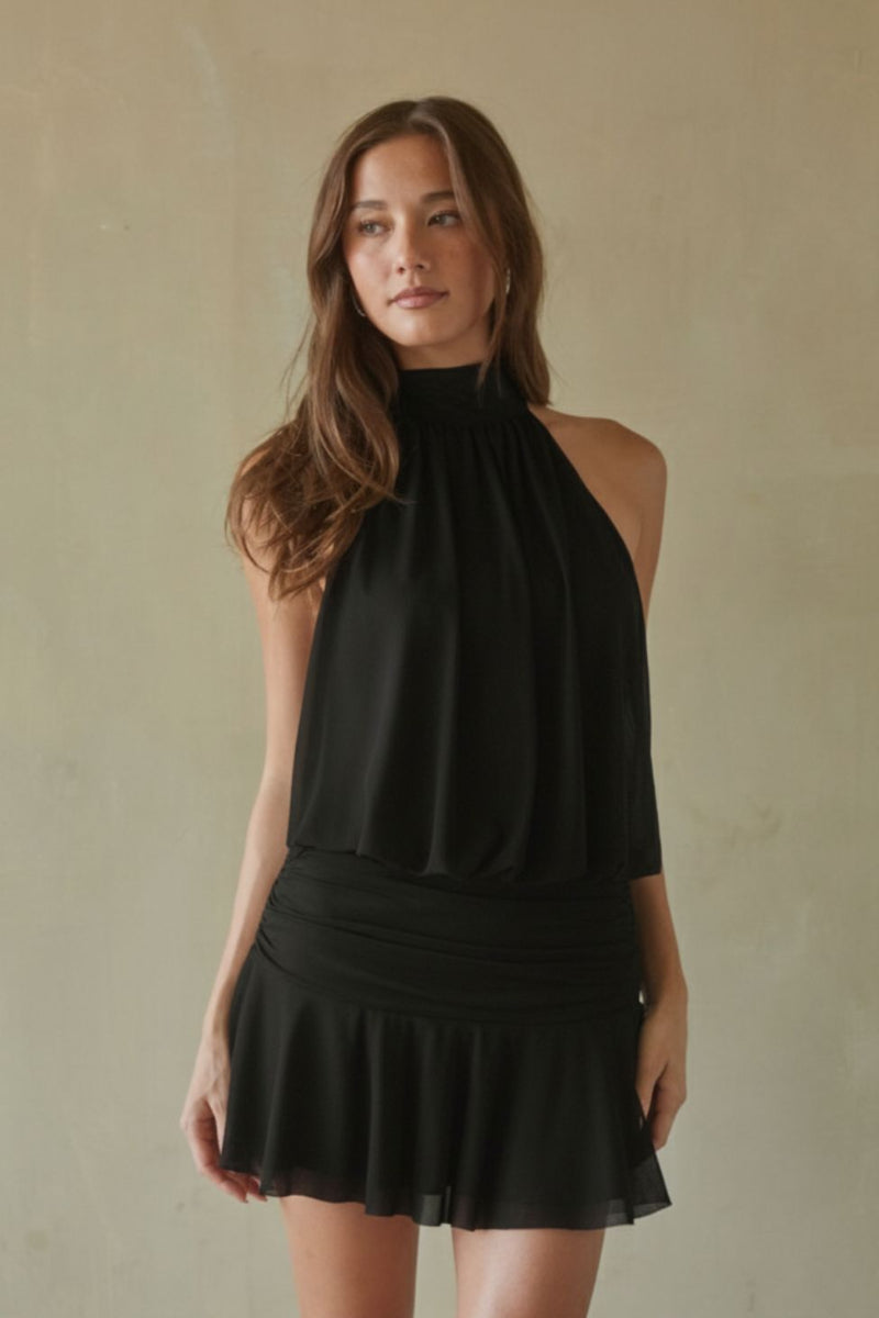 High Neck Mesh Mini Dress