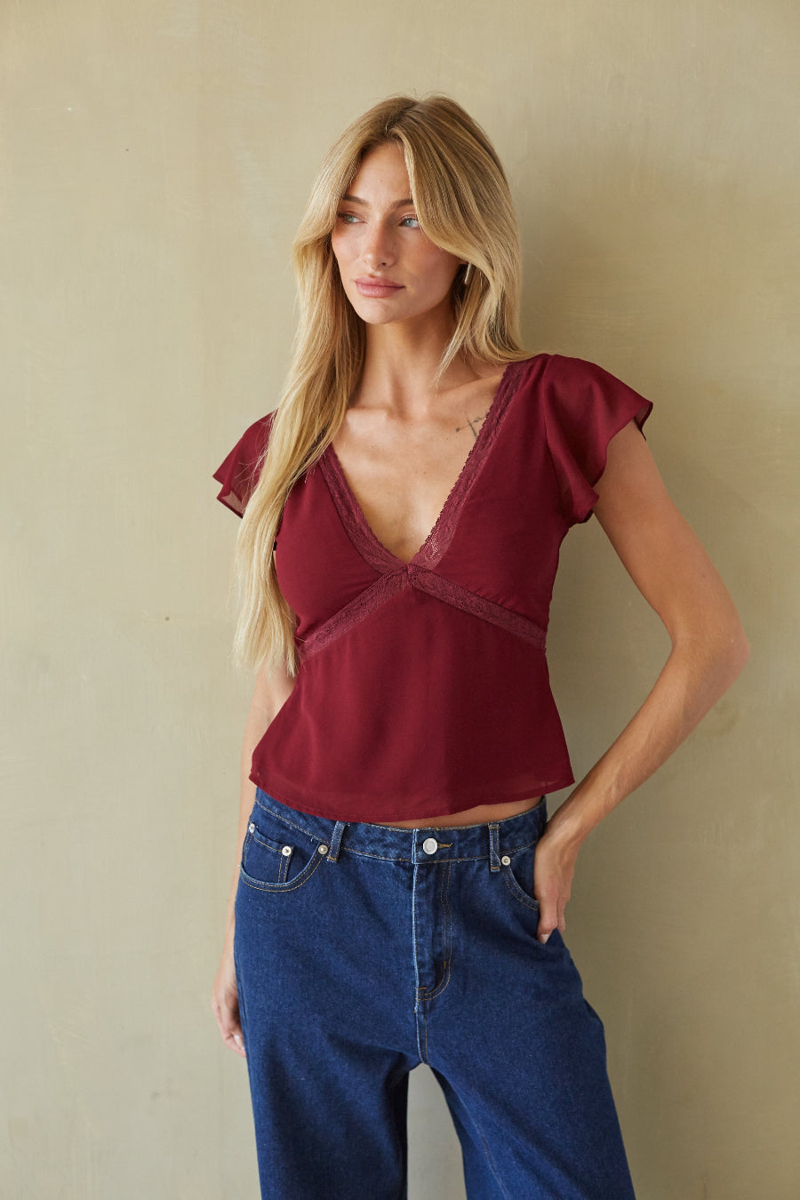Lace Trim Babydoll Top