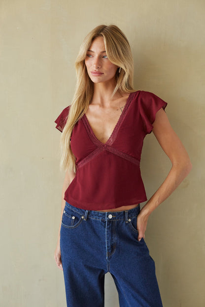 Lace Trim Babydoll Top