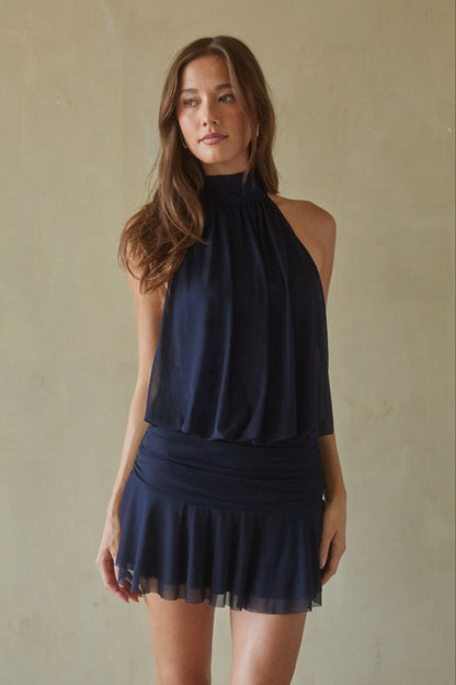 High Neck Mesh Mini Dress