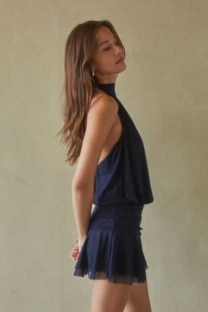 High Neck Mesh Mini Dress