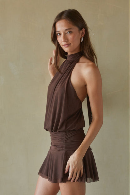 High Neck Mesh Mini Dress
