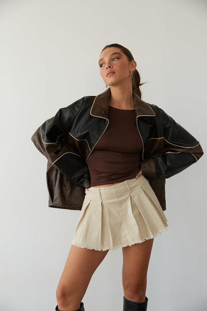 Faux Leather Bomber Jacket