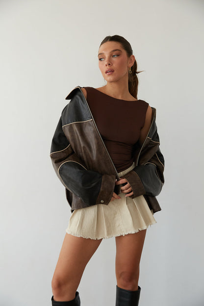 Faux Leather Bomber Jacket