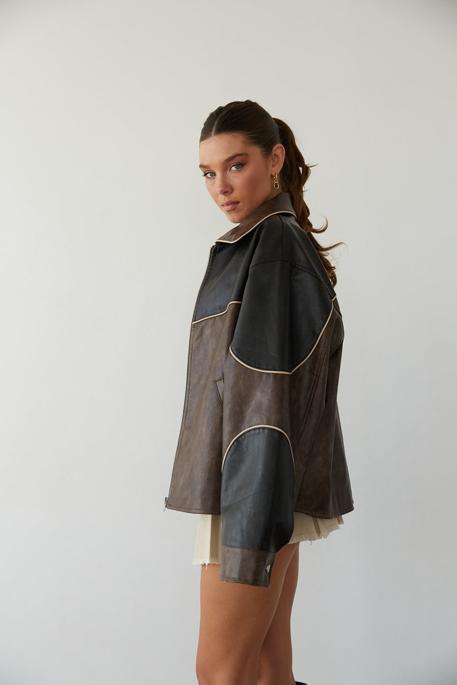 Faux Leather Bomber Jacket