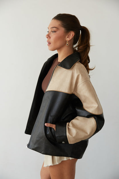 Faux Leather Bomber Jacket
